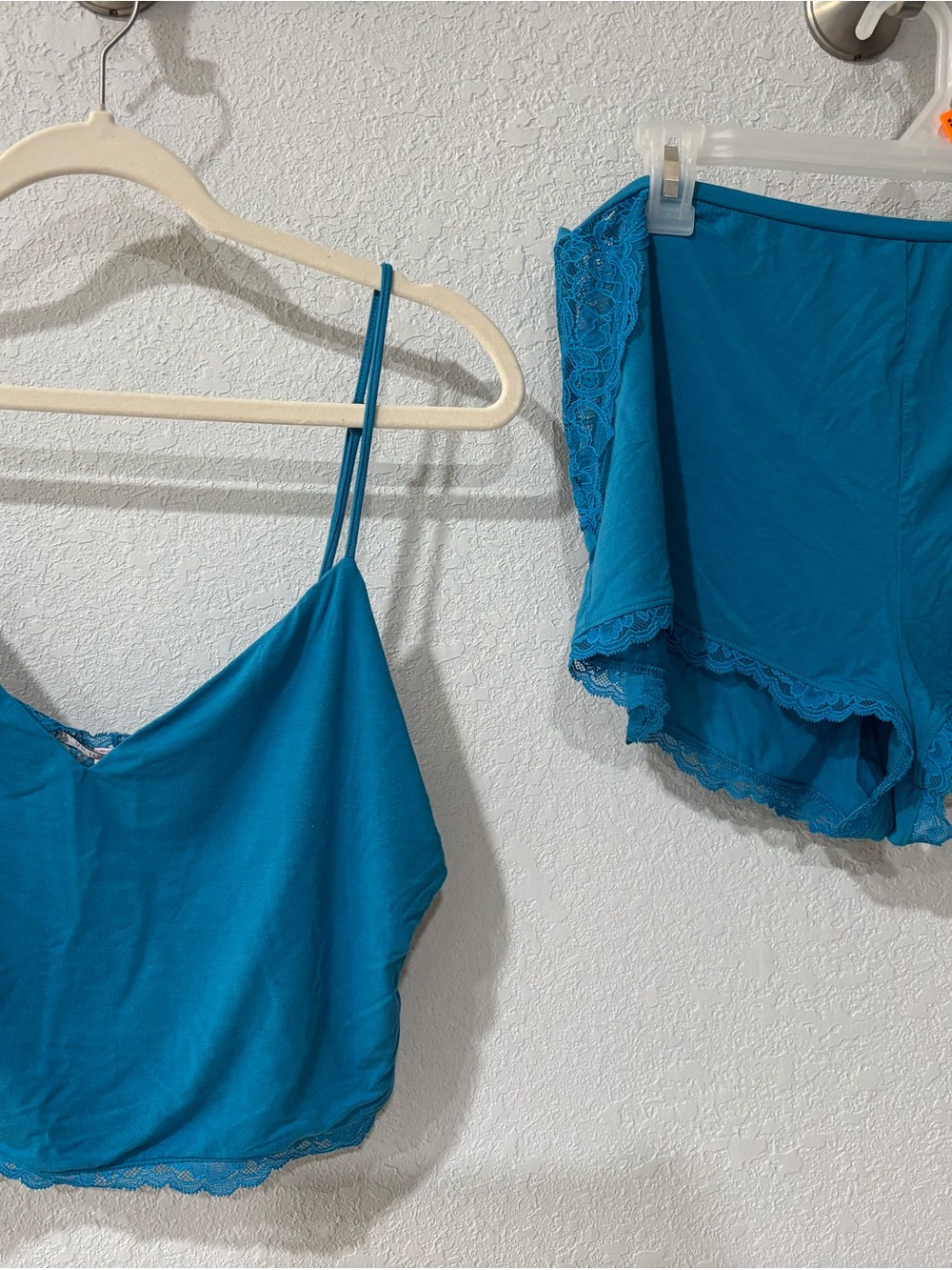 Victoria's Secret Teal Blue Lace-Trim Cami & Shorts Sleep Set